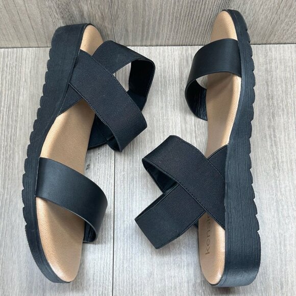 Kensie Everlee Sandals Womens Sz 8.5M Elastic Straps Open Toe Summer Wedge Black - Picture 6 of 12